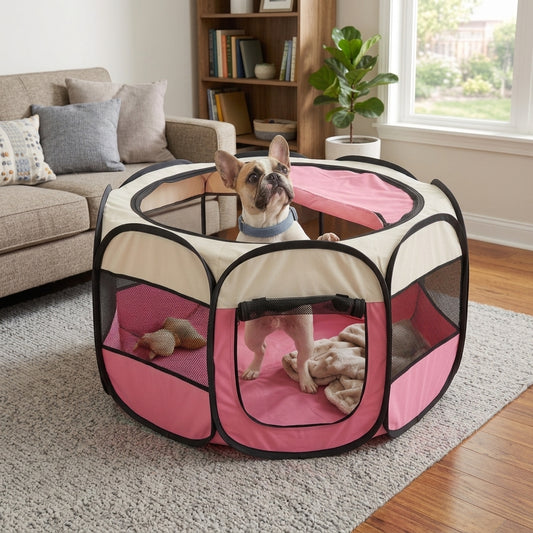 French Bulldog Octagonal Pet Fence – Detachable Washable Cage Tent