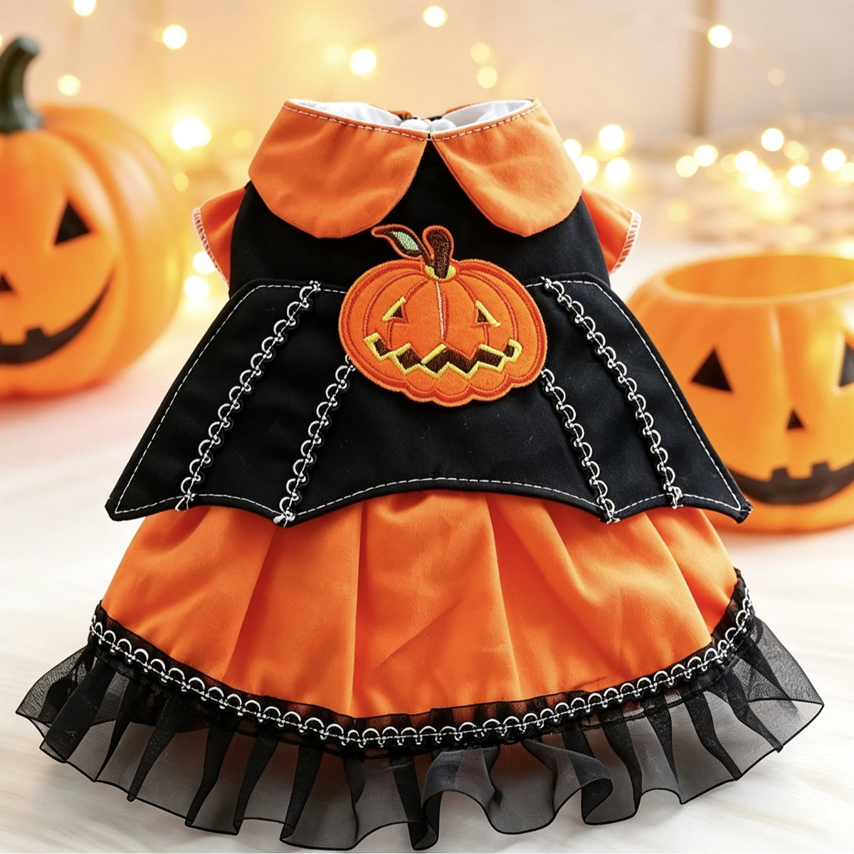 French Bulldog Pumpkin Dress – Whimsical Halloween Party Outfit