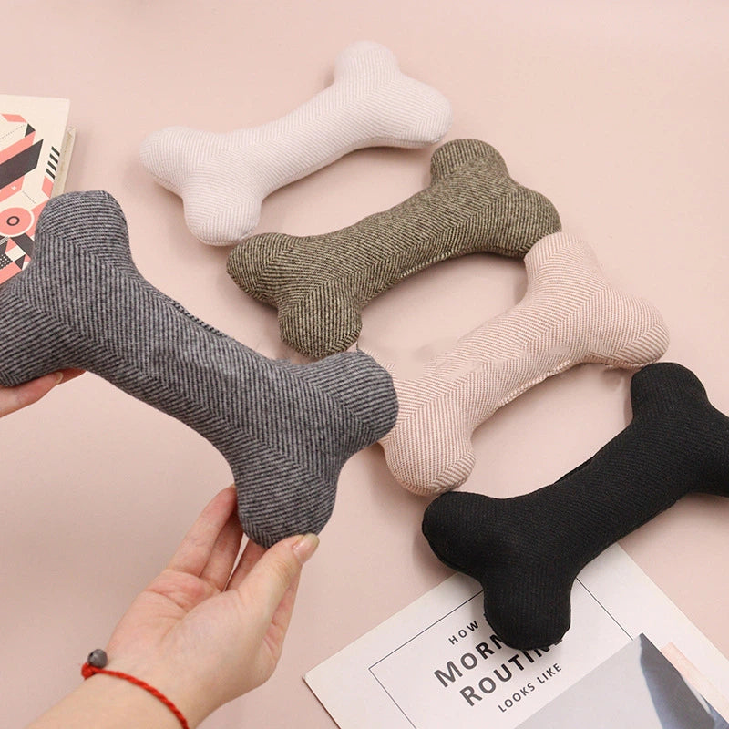 French Bulldog Custom Bone Toy – Embroidered Name Tweed Squeaker