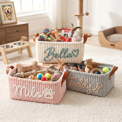 French Bulldog Custom Corduroy Toy Basket – Embroidered Name