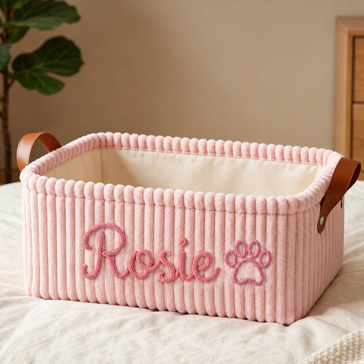 French Bulldog Custom Corduroy Toy Basket – Embroidered Name