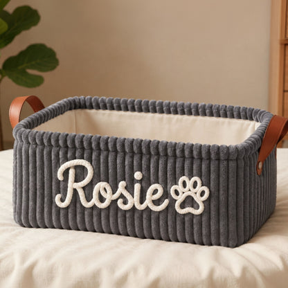 French Bulldog Custom Corduroy Toy Basket – Embroidered Name