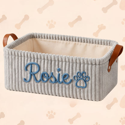 French Bulldog Custom Corduroy Toy Basket – Embroidered Name