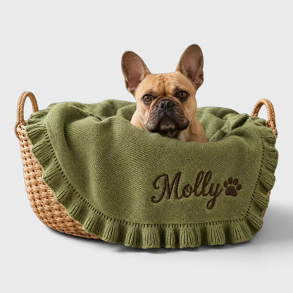 French Bulldog Custom Knitted Blanket – Embroidered Cozy Throw