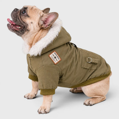 French Bulldog Winter Hooded Coat – Warm Fleece Padded Jacket