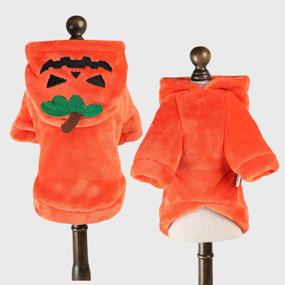French Bulldog Pumpkin Hoodie Costume – Warm Fleece with Leash Clip