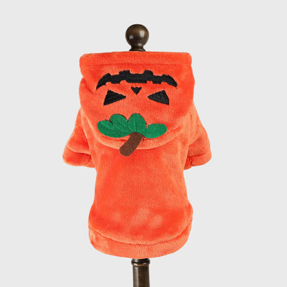 French Bulldog Pumpkin Hoodie Costume – Warm Fleece with Leash Clip