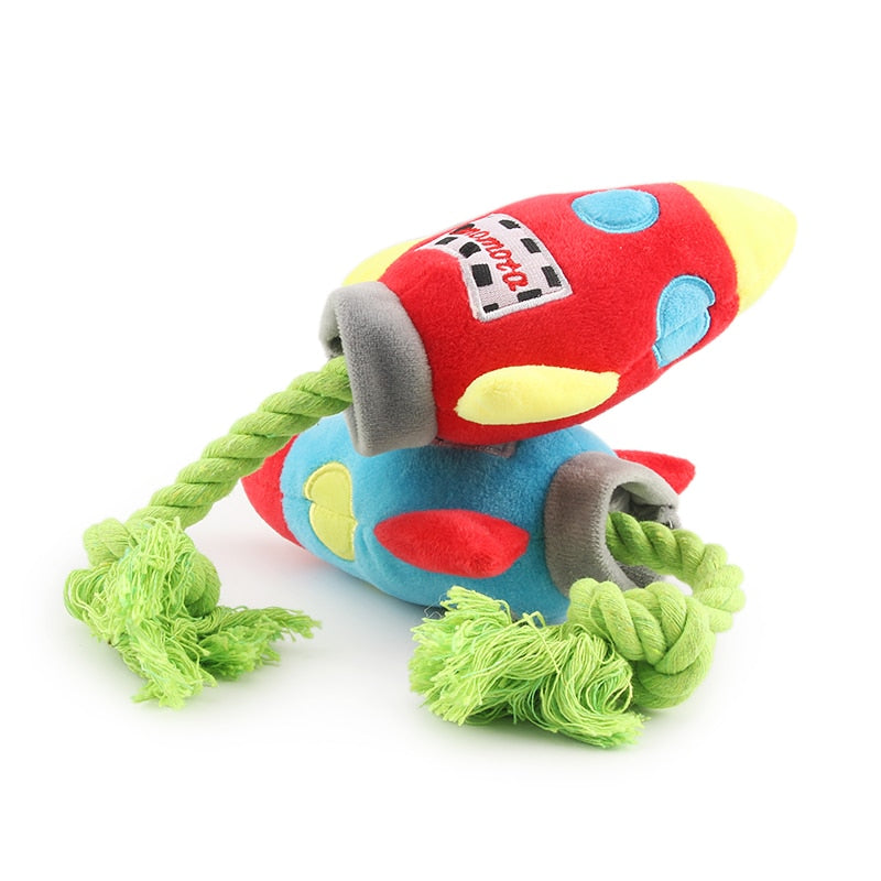 French Bulldog Rocket Squeaky Plush Toy – Colorful Chew Rope