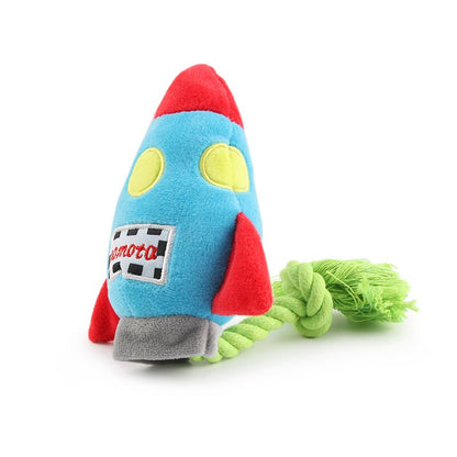 French Bulldog Rocket Squeaky Plush Toy – Colorful Chew Rope