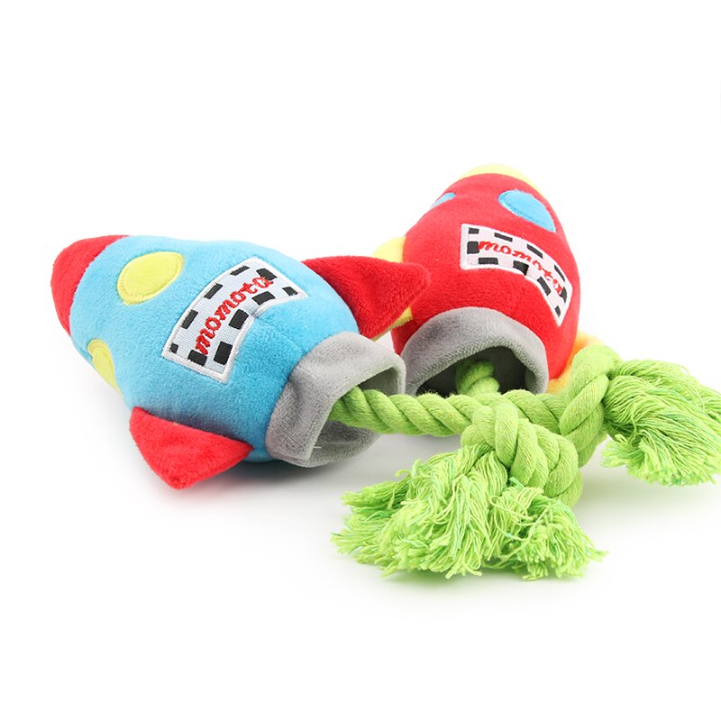 French Bulldog Rocket Squeaky Plush Toy – Colorful Chew Rope