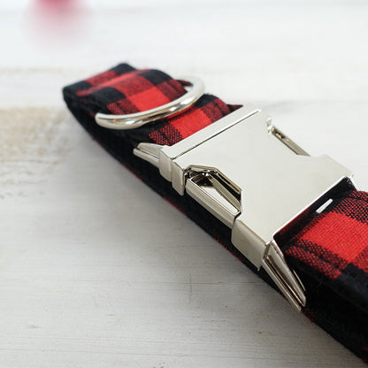 French Bulldog Traction Belt Leash & Collar – Bold Red & Black Grid