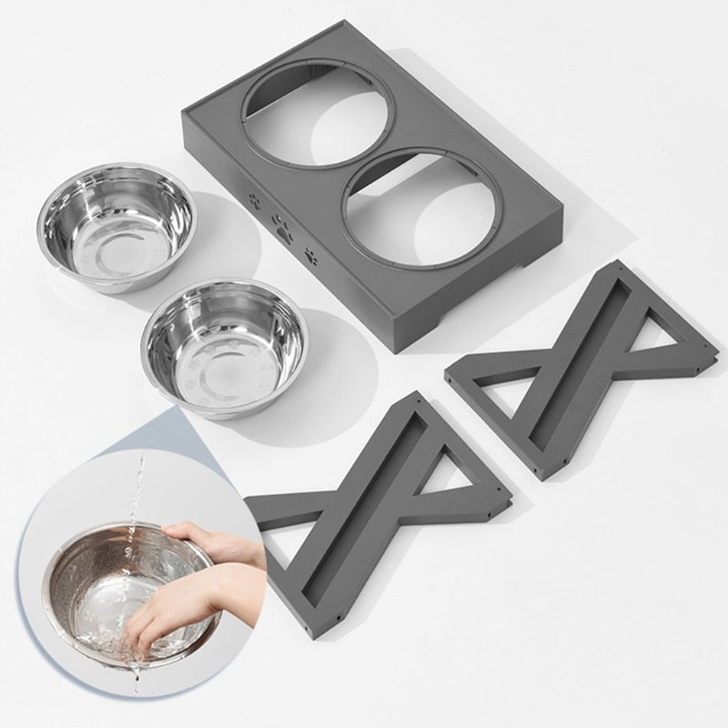 French Bulldog Elevated Double Bowl – Adjustable Stainless Steel