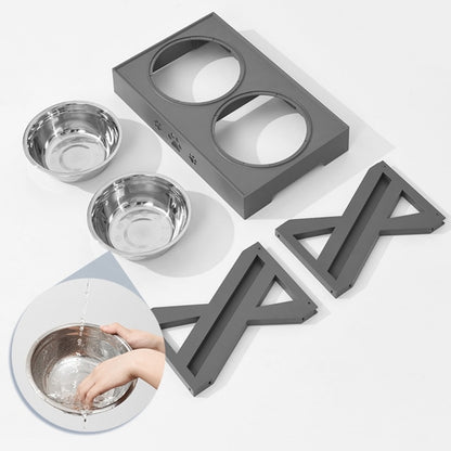 French Bulldog Elevated Double Bowl – Adjustable Stainless Steel