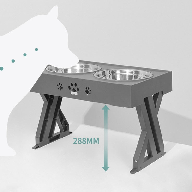 French Bulldog Elevated Double Bowl – Adjustable Stainless Steel