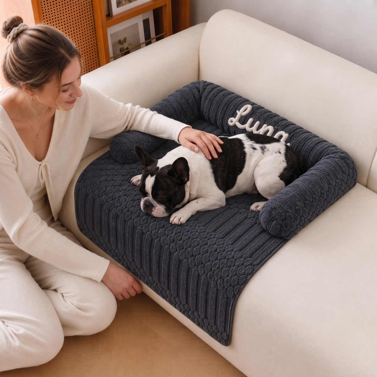 French Bulldog Custom Name Bed – Personalized Cozy Sofa Cushion