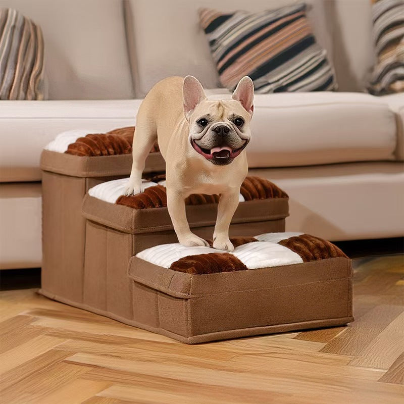 French Bulldog Folding Stairs – Linen Climbing Step Ladder