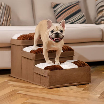 French Bulldog Folding Stairs – Linen Climbing Step Ladder