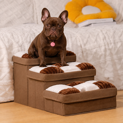 French Bulldog Folding Stairs – Linen Climbing Step Ladder