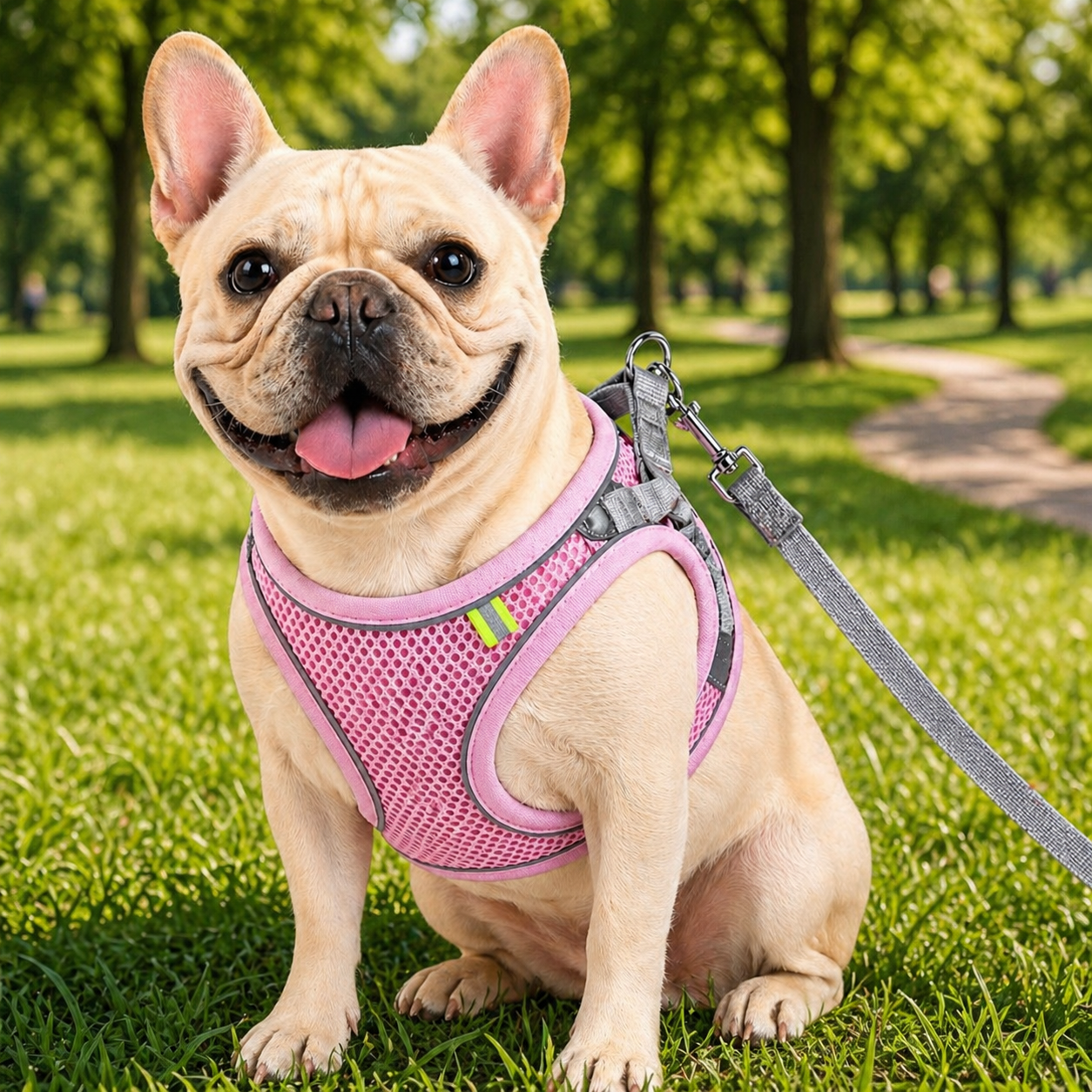 French Bulldog Reflective Mesh Harness – Safe, Cool & Adjustable