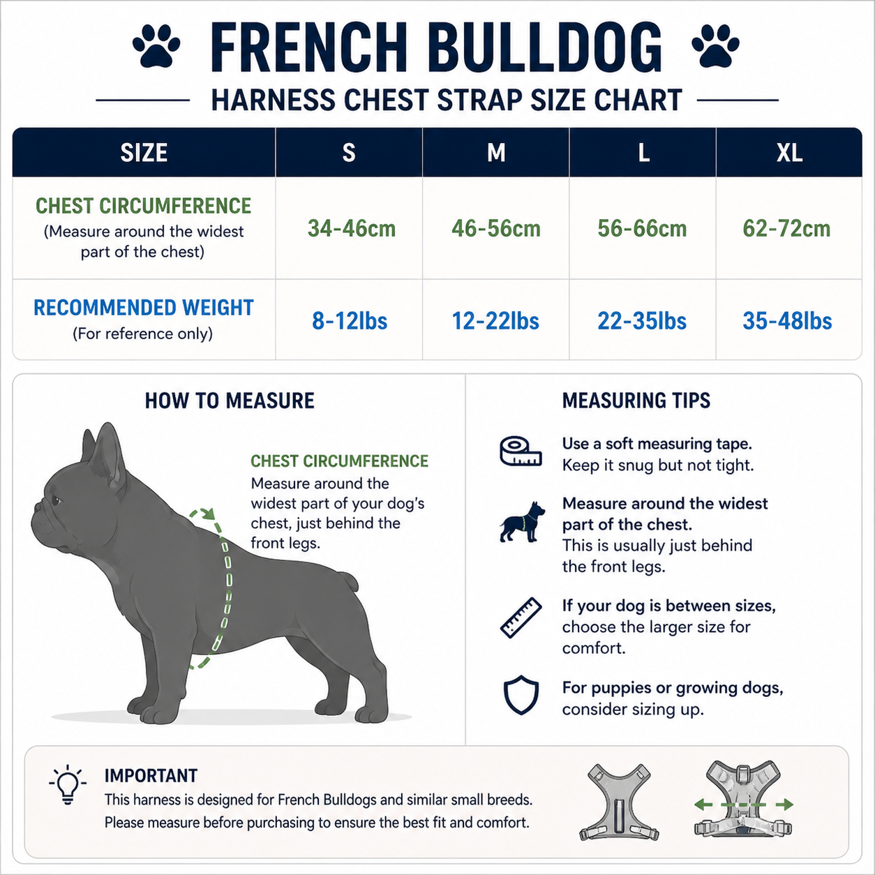 French Bulldog Anti-Pull Harness – Reflective & Secure Chest Strap
