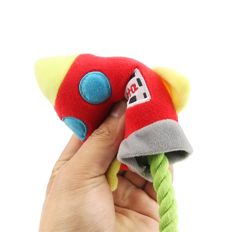 French Bulldog Rocket Squeaky Plush Toy – Colorful Chew Rope
