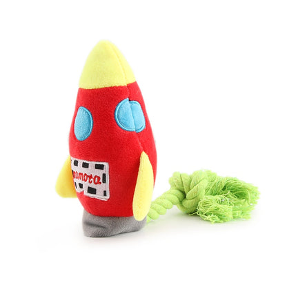 French Bulldog Rocket Squeaky Plush Toy – Colorful Chew Rope