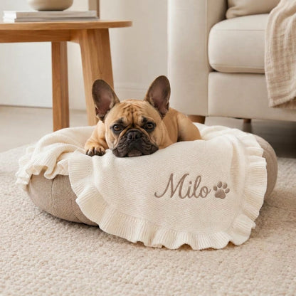 French Bulldog Custom Knitted Blanket – Embroidered Cozy Throw