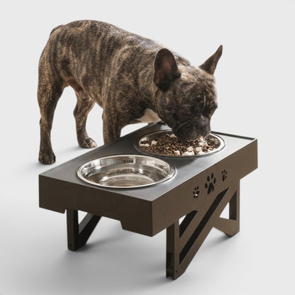 French Bulldog Elevated Double Bowl – Adjustable Stainless Steel
