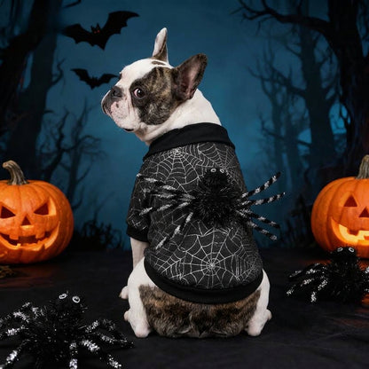 French Bulldog Spiderweb Costume – Black Halloween Coat Decor