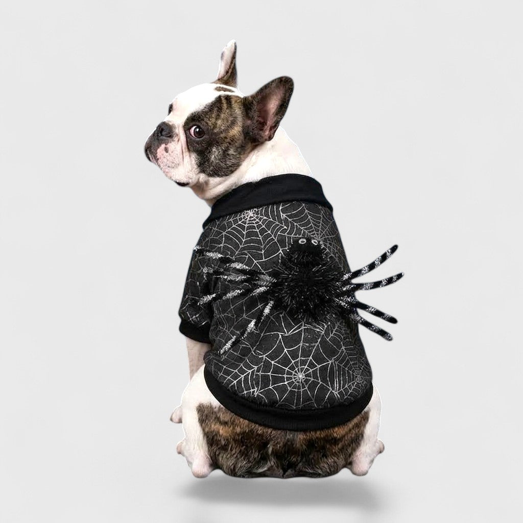 French Bulldog Spiderweb Costume – Black Halloween Coat Decor