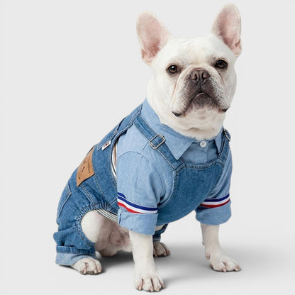 French Bulldog Denim Overalls – Stretchy Washed Jeans Jumpsuit