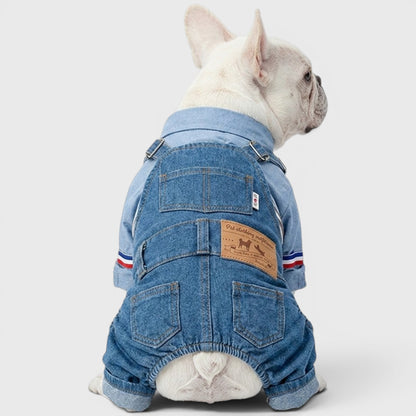French Bulldog Denim Overalls – Stretchy Washed Jeans Jumpsuit