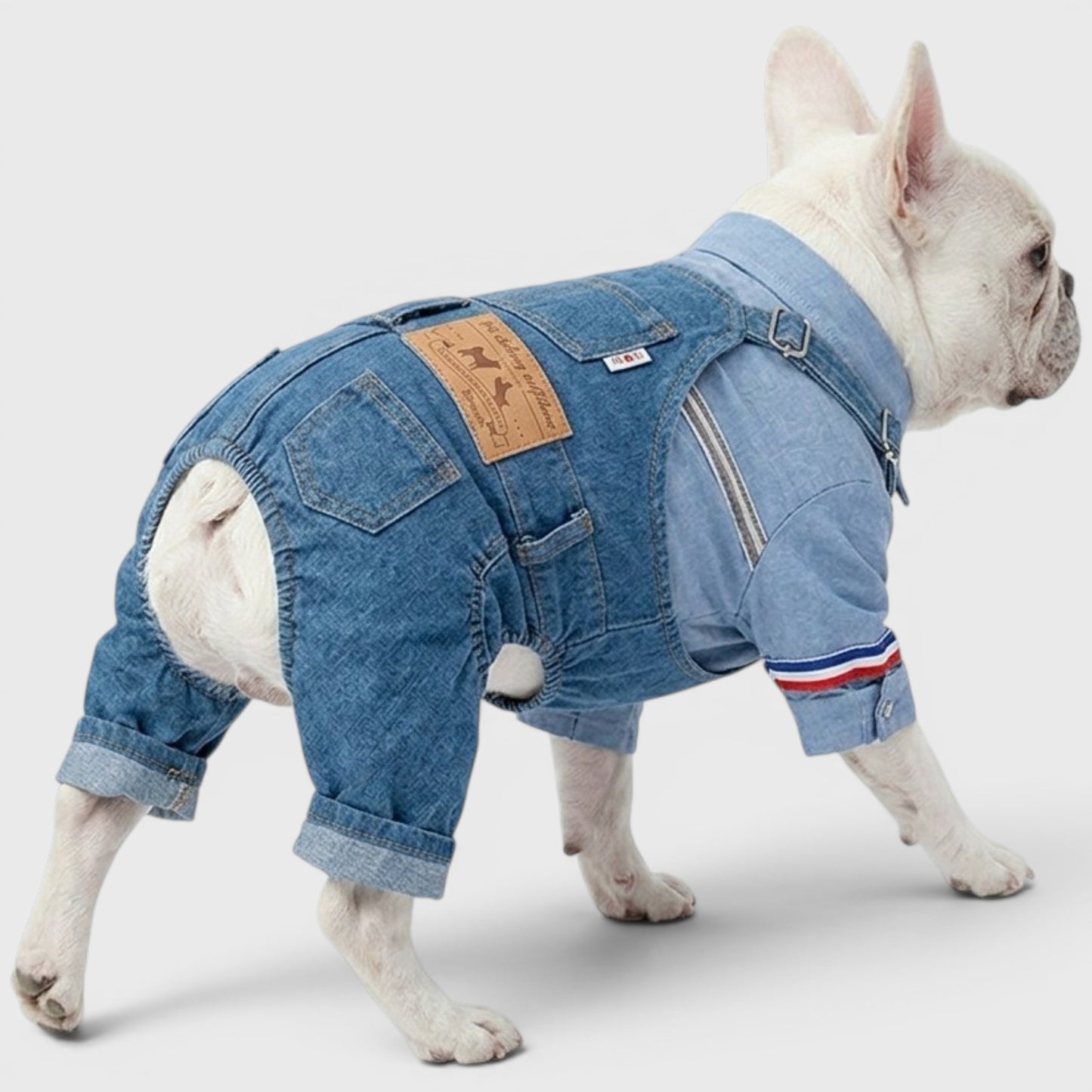 French Bulldog Denim Overalls – Stretchy Washed Jeans Jumpsuit