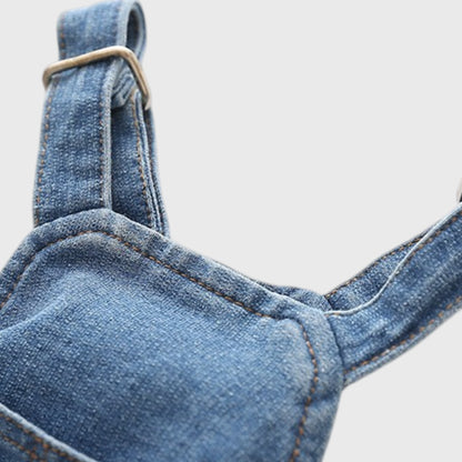 French Bulldog Denim Overalls – Stretchy Washed Jeans Jumpsuit