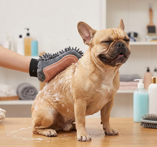 Pet Grooming Glove – Shower, Massage & Deshedding Brush for your frenchie
