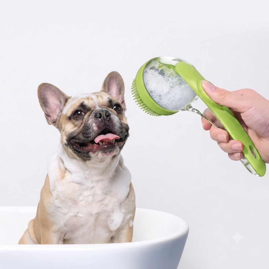 French Bulldog Silicone Bath Brush – Massage Shower Grooming Tool