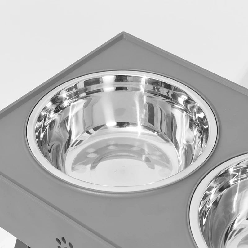 French Bulldog Elevated Double Bowl – Adjustable Stainless Steel