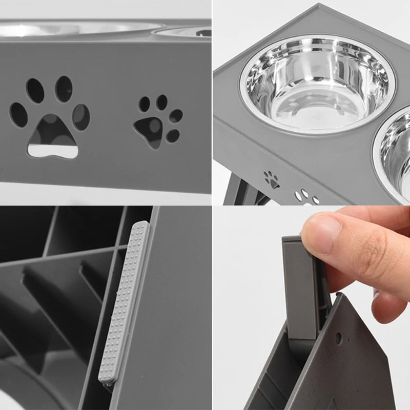 French Bulldog Elevated Double Bowl – Adjustable Stainless Steel