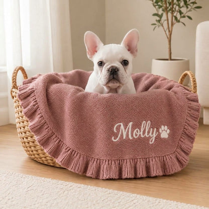French Bulldog Custom Knitted Blanket – Embroidered Cozy Throw