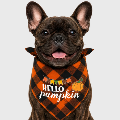 French Bulldog Halloween Bandana – Cotton Plaid Spooky Scarf Bib