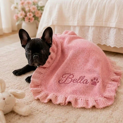 French Bulldog Custom Knitted Blanket – Embroidered Cozy Throw