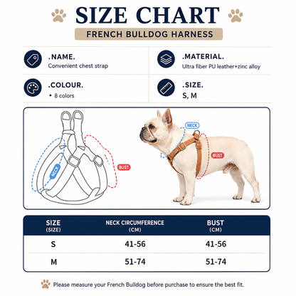 French Bulldog PU Leather Harness – Tank Top Style Chest Back
