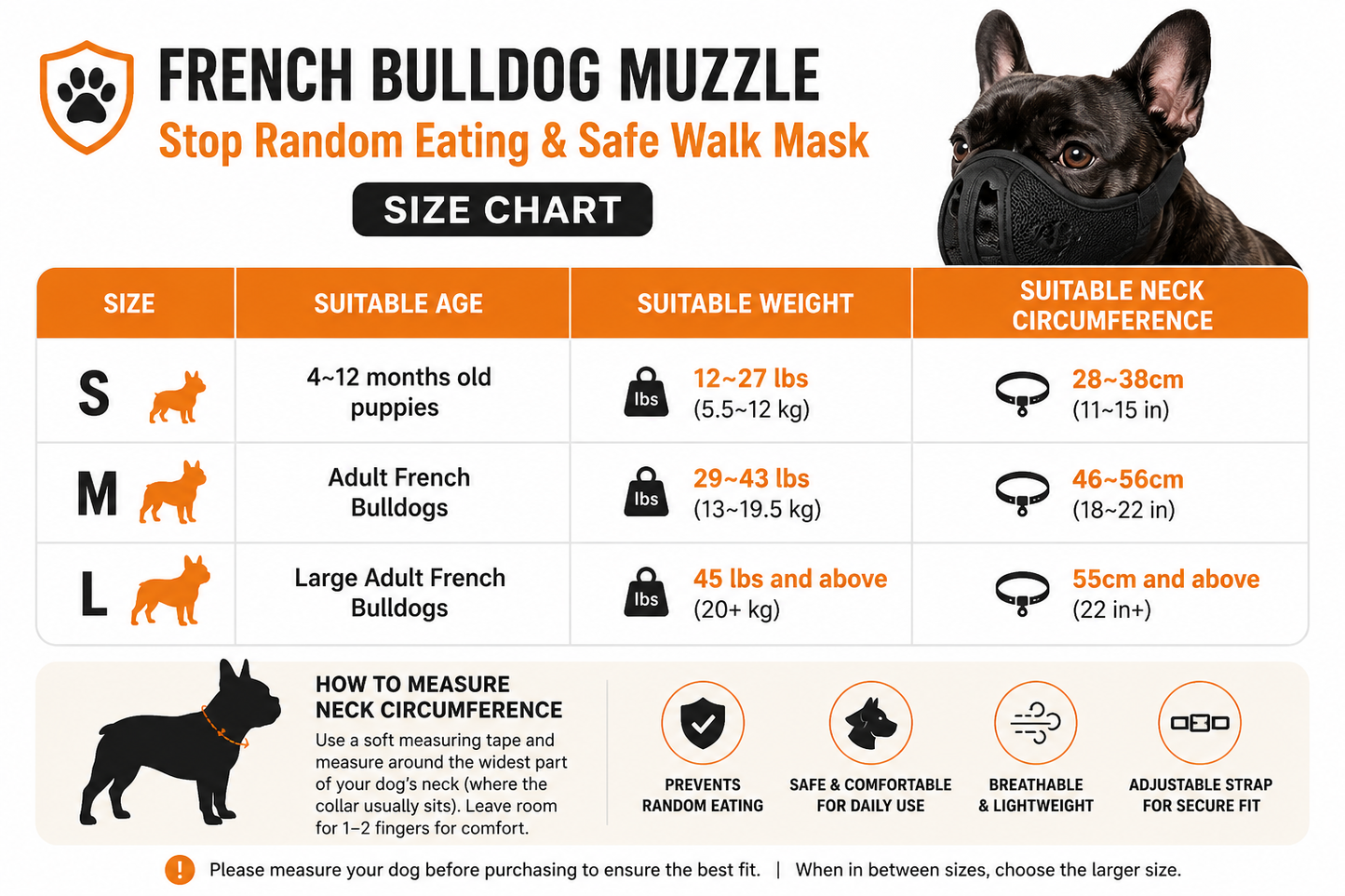 French Bulldog Muzzle – Stop Random Eating & Safe Walk Mask
